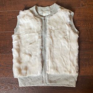 Crew cuts girls knit gray vest with white faux fur size 6/7